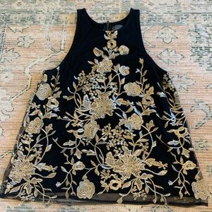 Sunday in Brooklyn Gold Flower Appliqué Tank